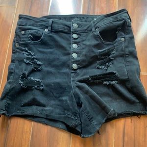 AE distressed high waisted black jean shorts